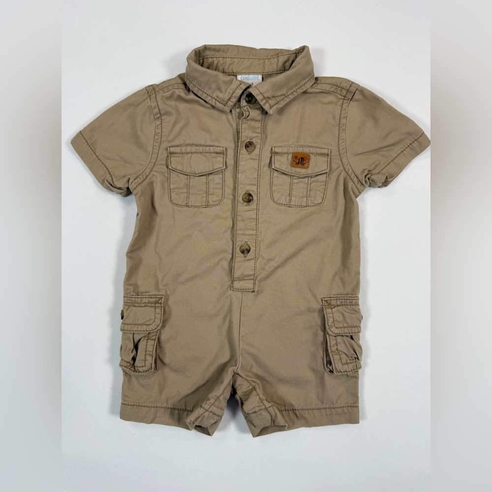 GYMBOREE Baby Boys' Khaki Jungle Safari Cargo 100% Cotton Button Up Romper 0-3M